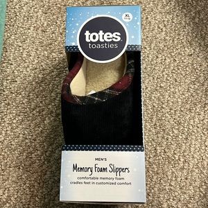 NIB Totes Toasties Memory Foam Black Cord Plaid Slippers X LARGE (11-12)
